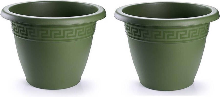 Forte Plastics 3x stuks bloempotten donkergroen rond diameter 25 cm Bloemen plantenbak plantenpotten van kunststof