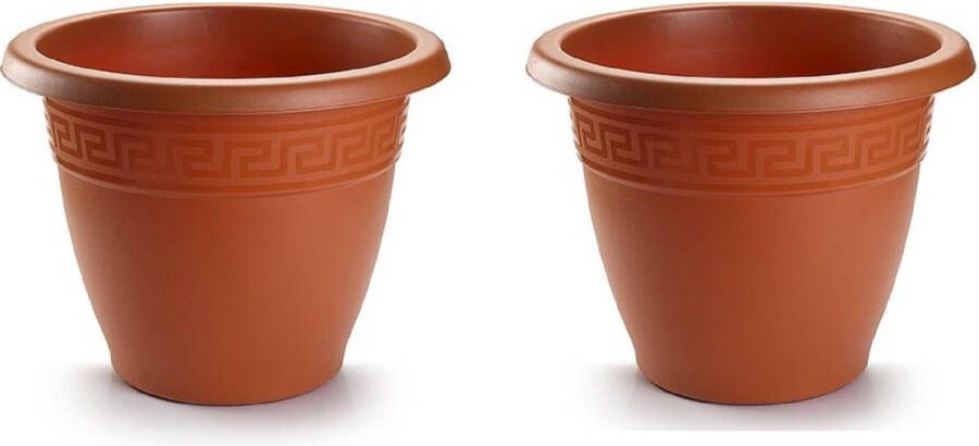 Forte Plastics 3x stuks bloempotten terra cotta rond diameter 25 cm Bloemen plantenbak plantenpotten van kunststof