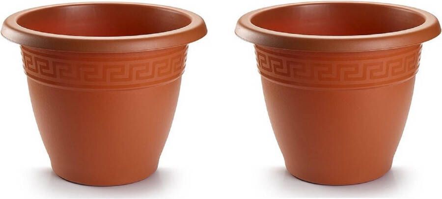 Forte Plastics 3x stuks bloempotten terra cotta rond diameter 35 cm Bloemen plantenbak plantenpotten van kunststof