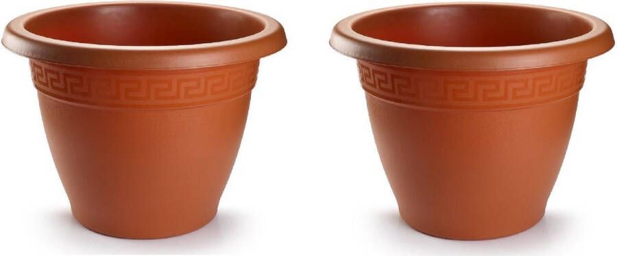 Forte Plastics 3x stuks bloempotten terra cotta rond diameter 40 cm Bloemen plantenbak plantenpotten van kunststof