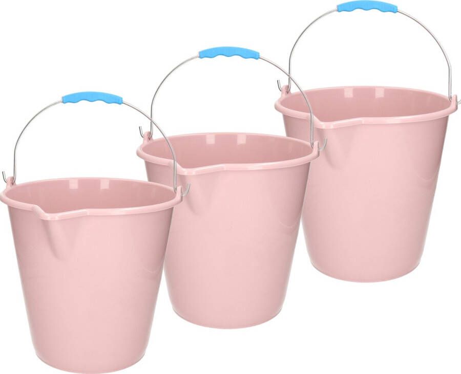 Forte Plastics 3x stuks kunststof emmers met schenktuit oud roze 12 liter Emmers