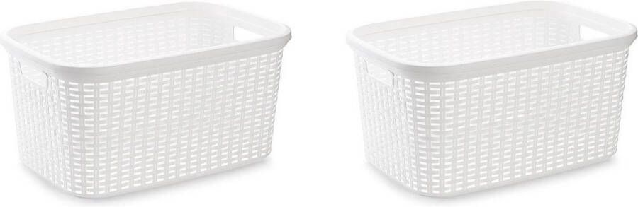 Forte Plastics 3x stuks kunststof open rotan mand van 35 liter in het wit Badkamer wasmand opslag manden 53 x 36 x 26 cm