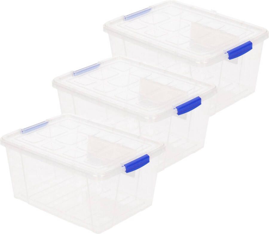 Forte Plastics 3x stuks opslagboxen bakken organizers met deksel 16 liter 40 x 30 x 21 cm transparant plastic Opbergbox