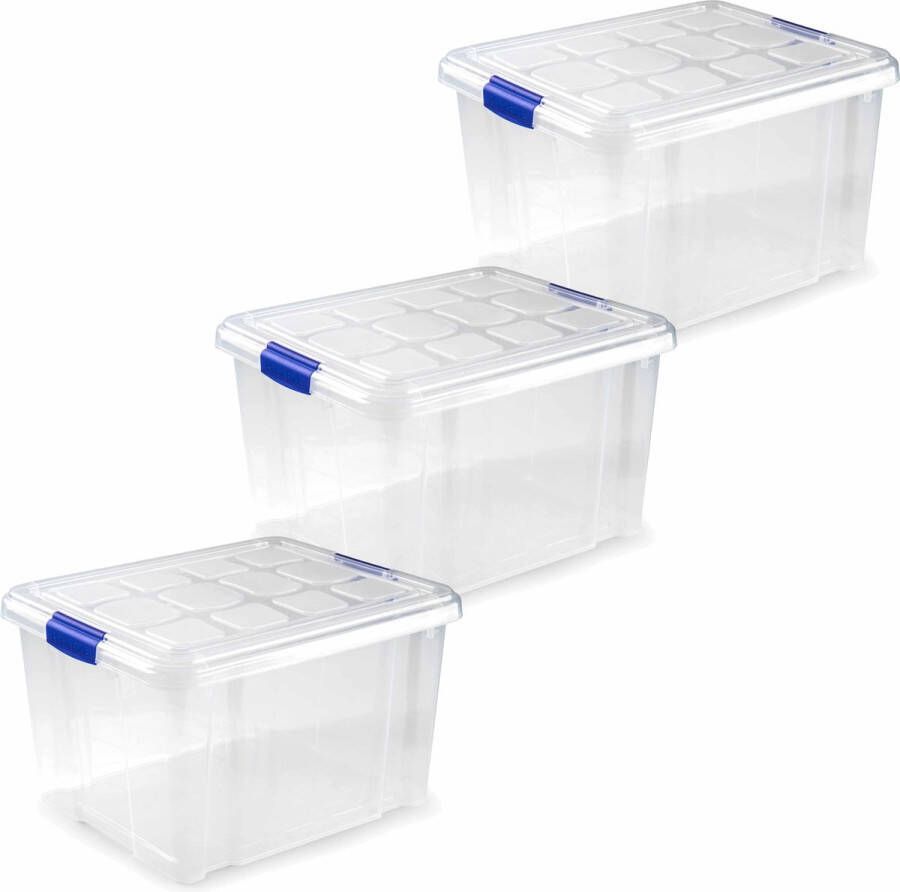 Forte Plastics 3x stuks opslagboxen bakken organizers met deksel 25 liter van 42 x 36 x 25 cm transparant plastic
