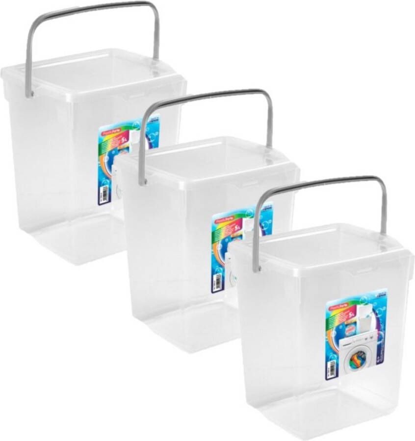 Forte Plastics 3x stuks opslagboxen emmers kunststof met deksel transparant 5 liter 20 x 17 x 23 cm Bewaarbak