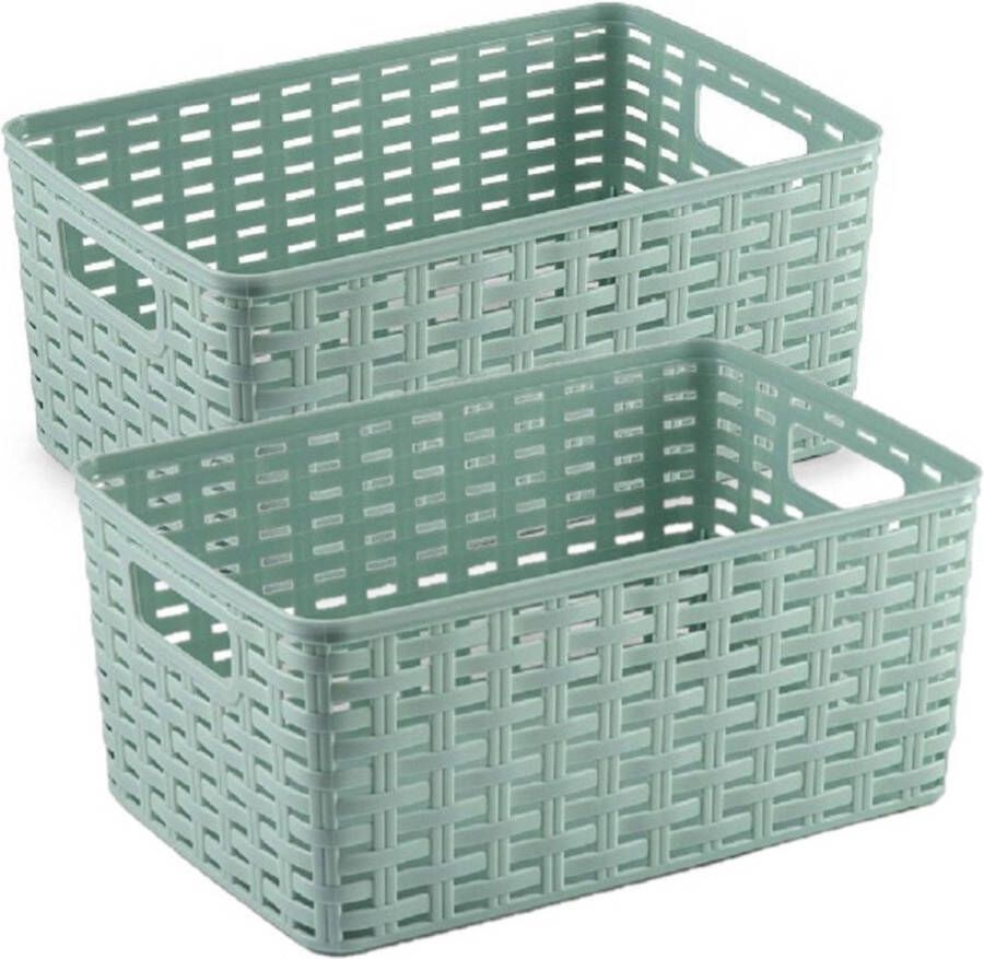 Forte Plastics 3x stuks rotan gevlochten opbergmand opbergbox kunststof Mintgroen 19 x 29 x 13 cm Kast mandjes