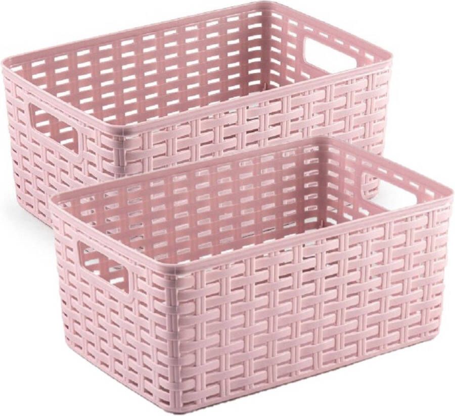 Forte Plastics 3x stuks rotan gevlochten opbergmand opbergbox kunststof Oud roze 19 x 29 x 13 cm Kast mandjes