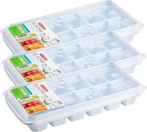 Forte Plastics 3x stuks Trays met ijsblokjes ijsklontjes vormpjes 12 vakjes kunststof wit met deksel IJsblokjesvormen