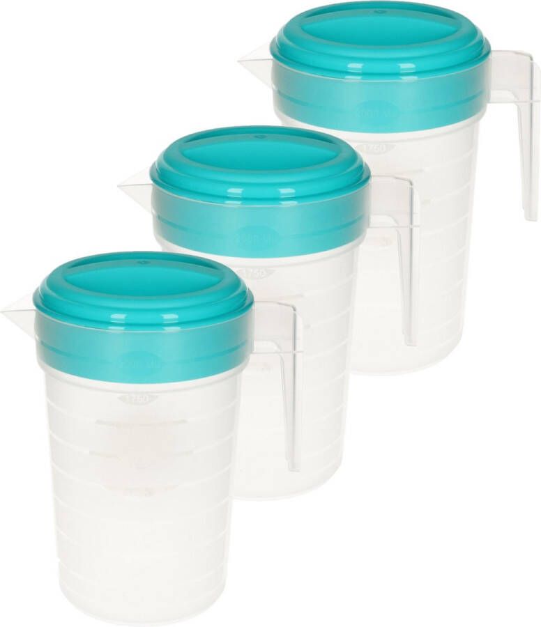 Forte Plastics 3x stuks waterkan sapkan transparant blauw met deksel 2 liter kunststofï¿½- Smalle schenkkan die in de koelkastdeur past