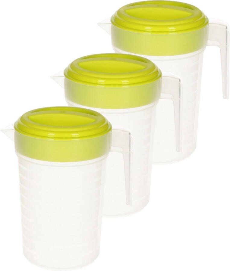 Forte Plastics 3x stuks waterkan sapkan transparant groen met deksel 1 liter kunststofï¿½- Smalle schenkkan die in de koelkastdeur past