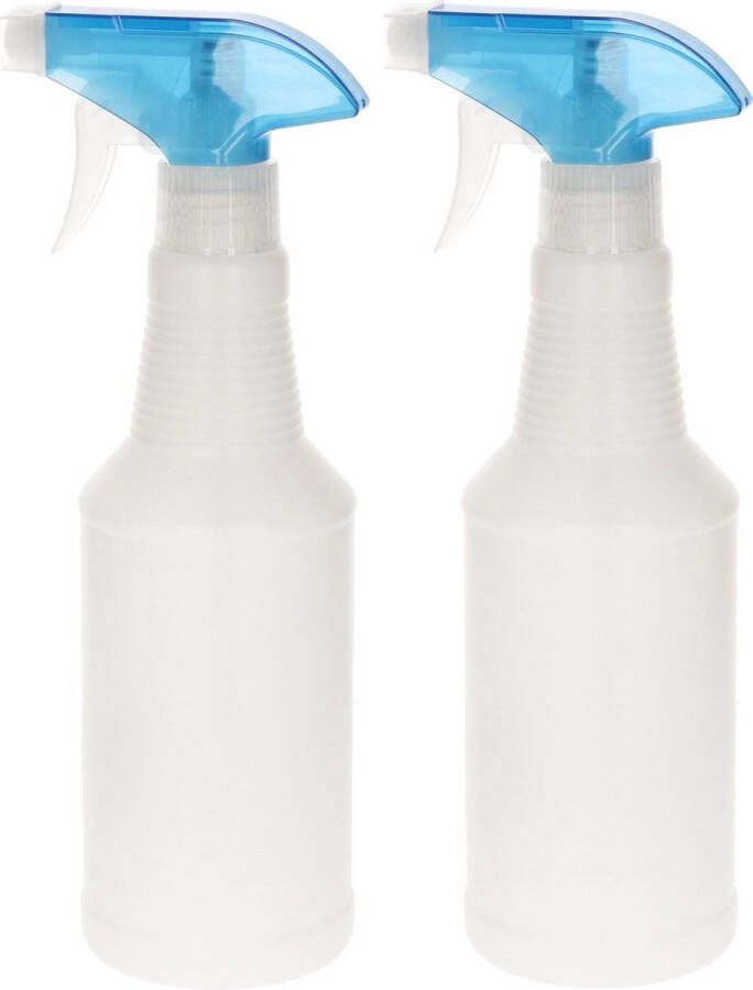 Forte Plastics 3x stuks waterverstuivers spuitflessen 500 ml transparant met blauw transparante spuitkop Plantenspuiten schoonmaakspuiten