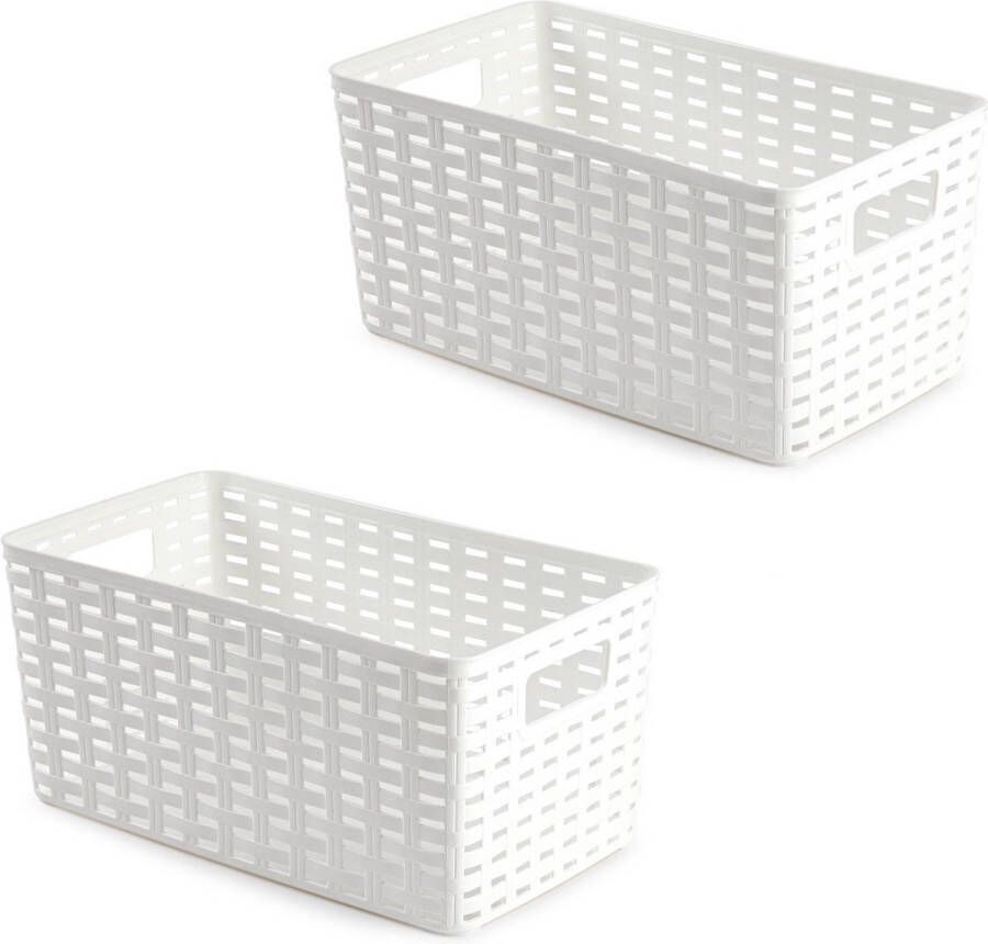 Forte Plastics 4x Kunststof opbergbakjes opbergmandjes wit 5 liter 15 x 28 x 13 cm kasten manden dozen bakken organisers