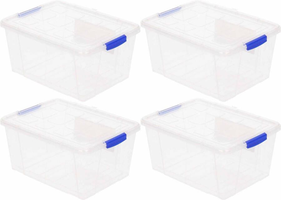 Forte Plastics 4x Opslagbakken organizers met deksel 16 liter 40 cm transparant Opbergbakken Organizers opbergbakken Woonkamer badkamer spullen opruimen