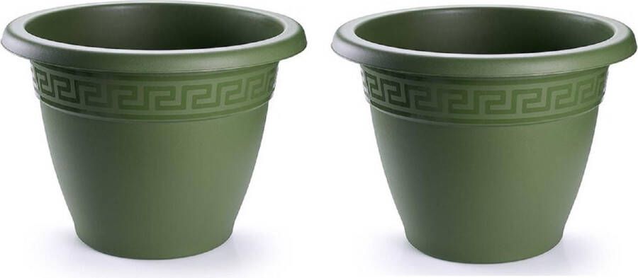 Forte Plastics 4x stuks bloempotten donkergroen rond diameter 35 cm Bloemen plantenbak plantenpotten van kunststof