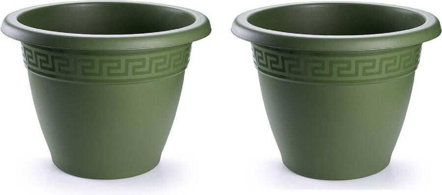 Forte Plastics 4x stuks bloempotten donkergroen rond diameter 45 cm Bloemen plantenbak plantenpotten van kunststof