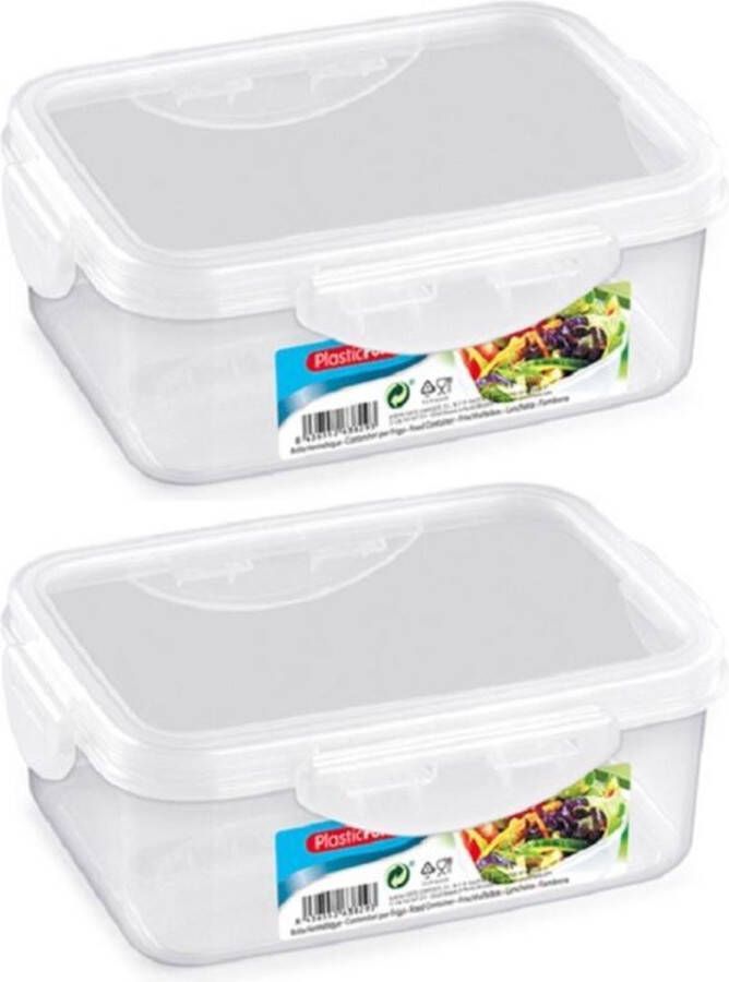 Forte Plastics 4x stuks diepvries koelkast voedsel opslagbakje met stevige klik-deksel 2000 ml 24 x 16 x 7 5 cm
