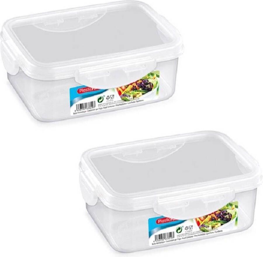 Forte Plastics 4x stuks diepvries koelkast voedsel opslagbakje met stevige klik-deksel 600 ml 16 x 12 x 6 cm