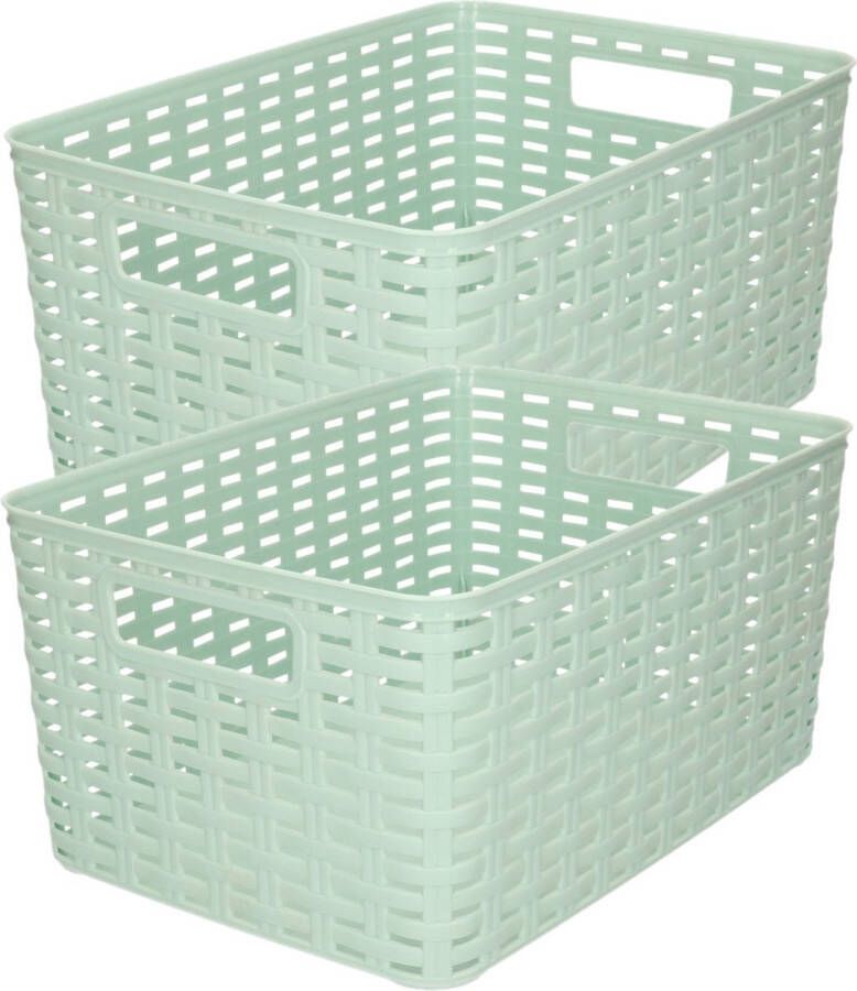 Forte Plastics 4x stuks rotan gevlochten opbergmand opbergbox kunststof Mintgroen 22 x 33 x 16 cm Kast mandjes