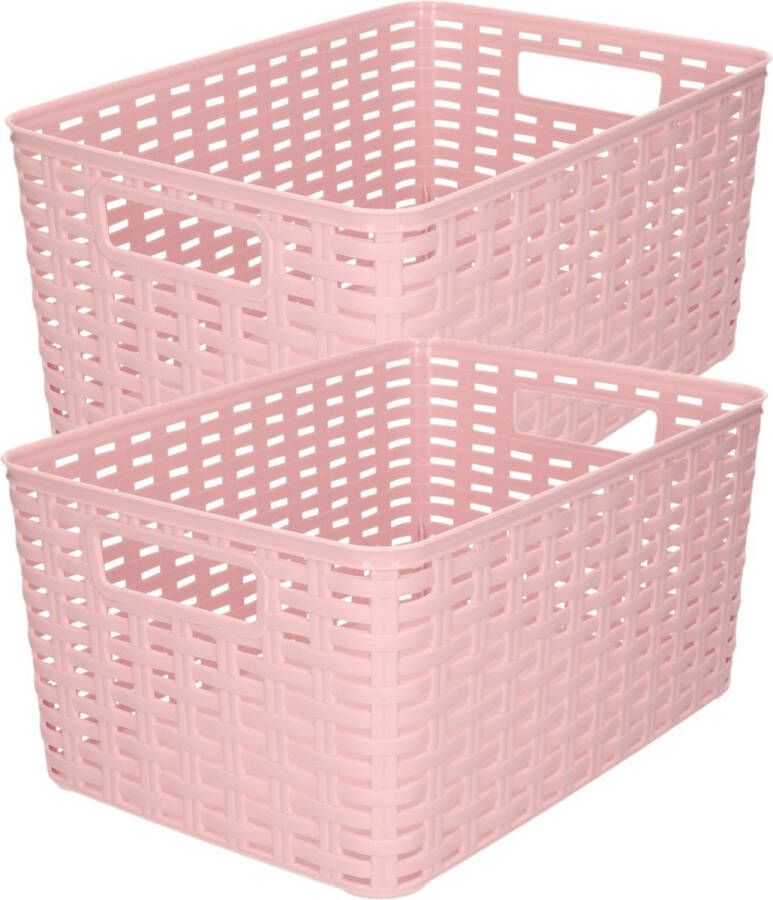 Forte Plastics 4x stuks rotan gevlochten opbergmand opbergbox kunststof Oud roze 22 x 33 x 16 cm Kast mandjes