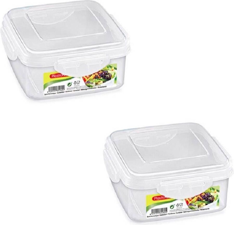 Forte Plastics 4x stuks vierkante diepvries koelkast voedsel opslagbakje met stevige klik-deksel 600 ml 13 5 x 13 5 x 7 cm