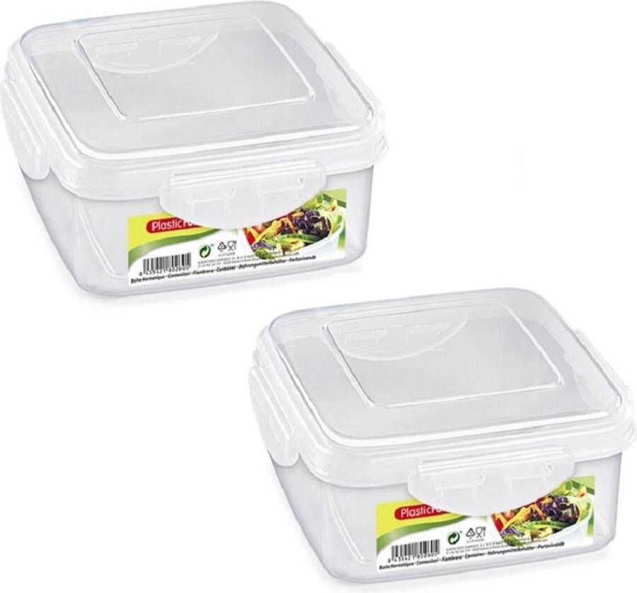 Forte Plastics 4x stuks vierkante diepvries koelkast voedsel opslagbakjes met stevige klik-deksel 1600 ml 19 x 19 x 8 cm