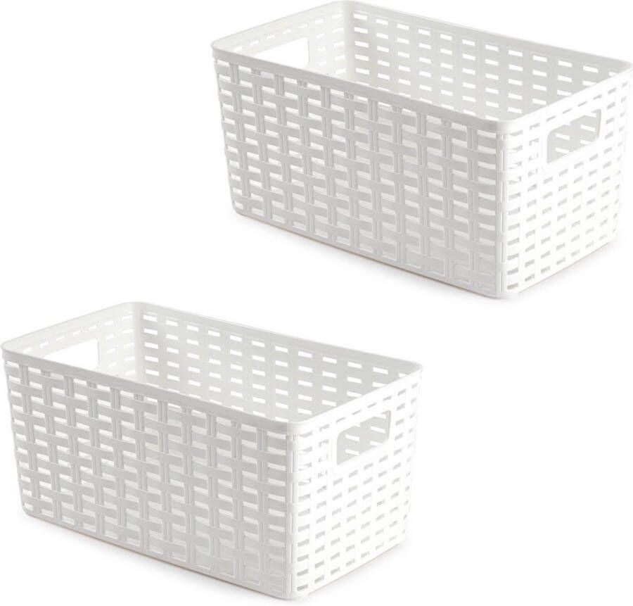 Forte Plastics 5x Kunststof opbergbakjes opbergmandjes wit 5 liter 15 x 28 x 13 cm kasten manden dozen bakken organisers