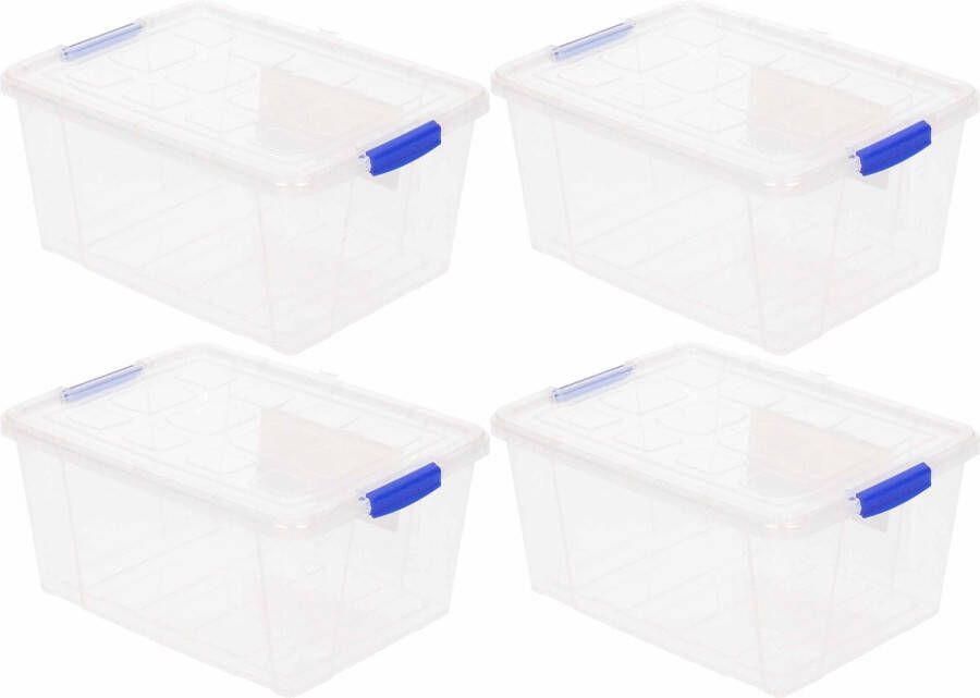 Forte Plastics 5x Opslagbakjes organizers met deksel 4 liter 25 cm transparant Opbergbakjes Organizers opbergbakken Woonkamer badkamer spullen opruimen