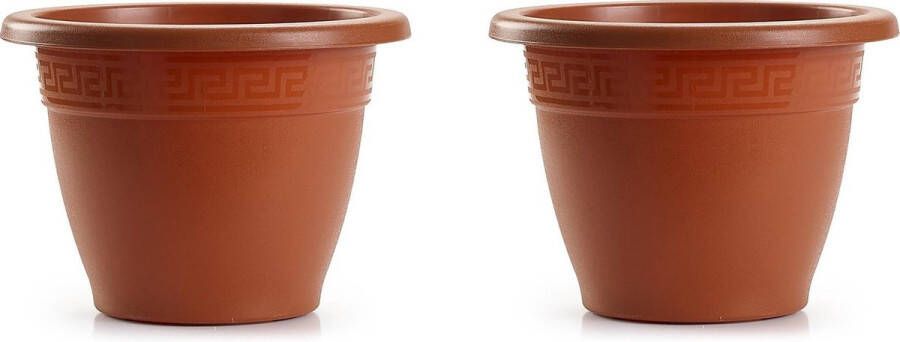 Forte Plastics 5x stuks bloempotten terra cotta rond diameter 22 cm Bloemen plantenbak plantenpotten van kunststof