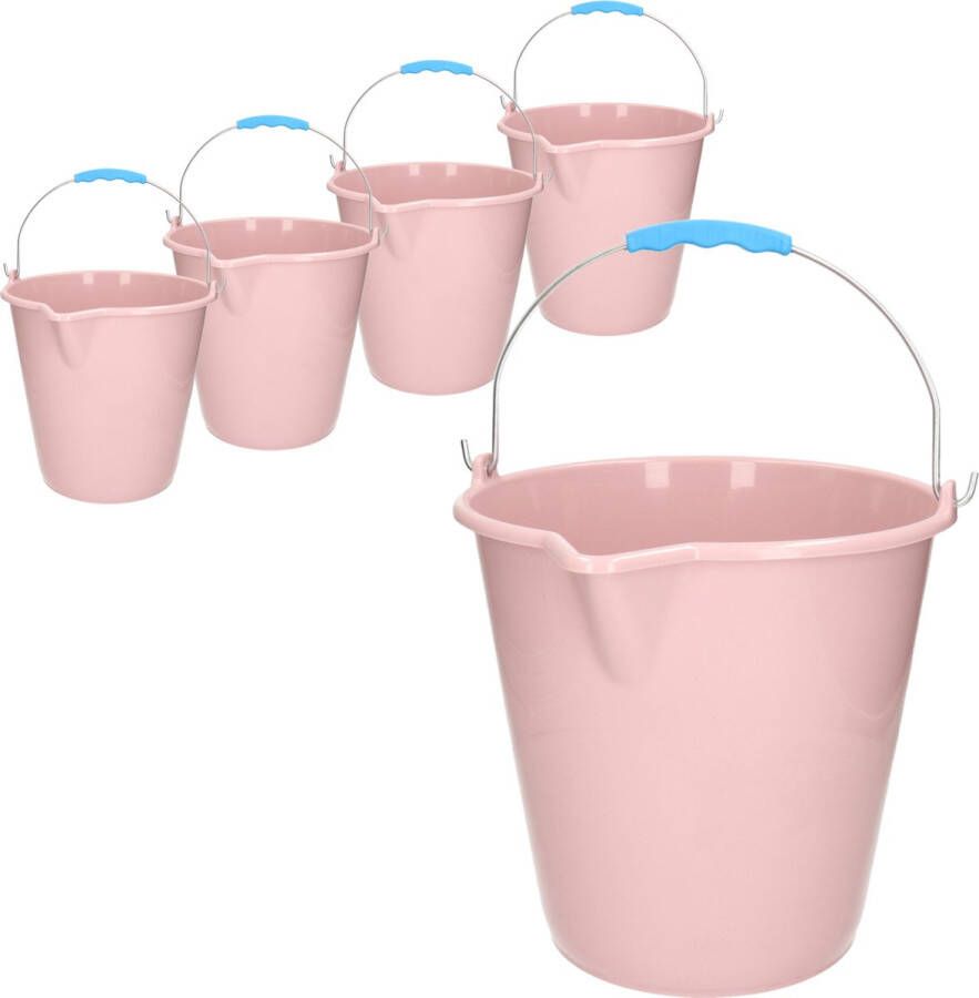 Forte Plastics 5x stuks kunststof emmers met schenktuit oud roze 12 liter Emmers