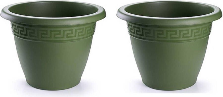 Forte Plastics 6x stuks bloempotten donkergroen rond diameter 18 cm Bloemen plantenbak plantenpotten van kunststof