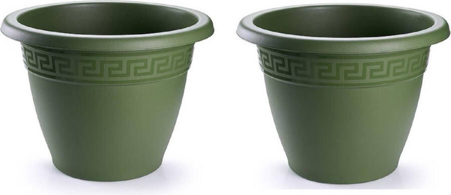 Forte Plastics 6x stuks bloempotten donkergroen rond diameter 30 cm Bloemen plantenbak plantenpotten van kunststof