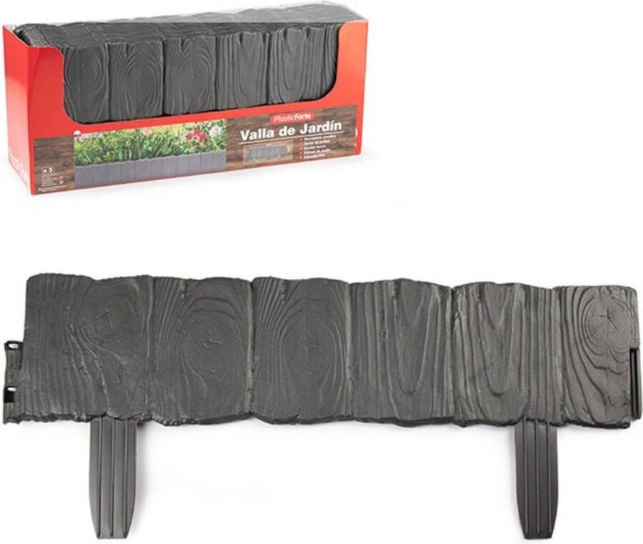 Forte Plastics 6x stuks flexibele graskant tuin rand kantopsluiting hekjes delen van 57.5 cm donkergrijs 32 cm hoog incl pinnen