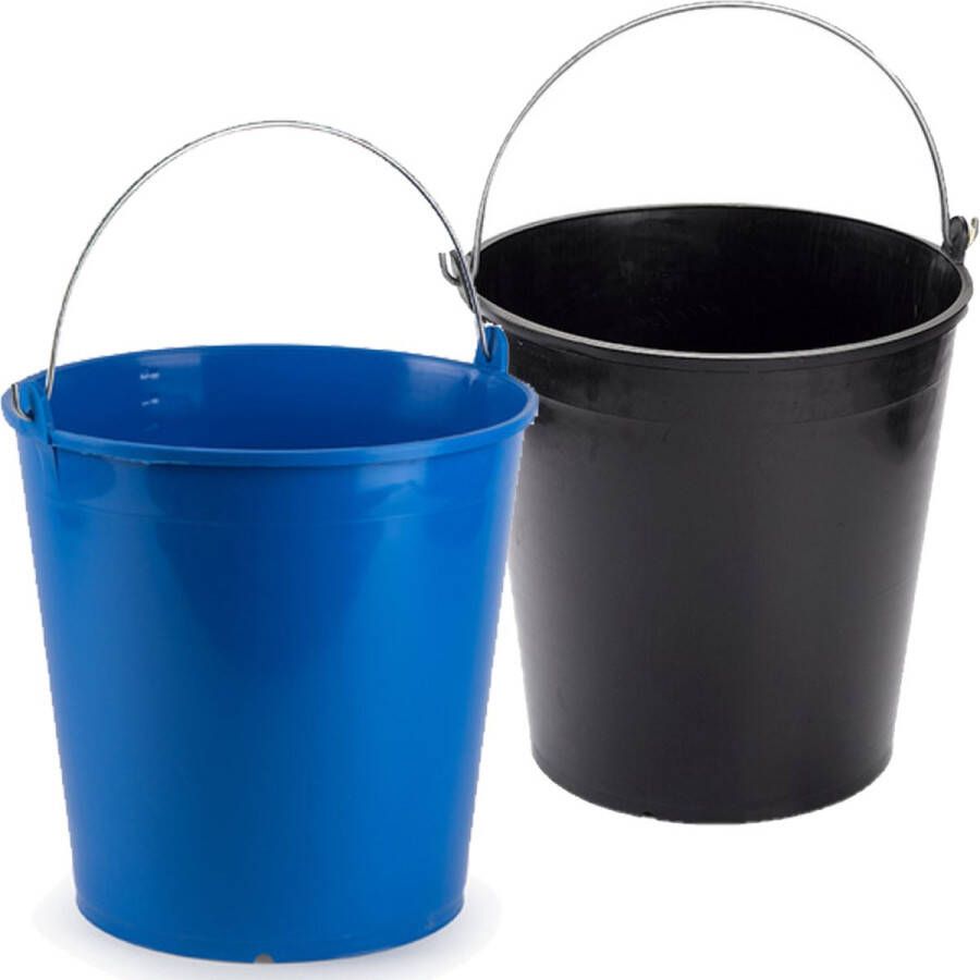 Forte Plastics Blauwe en zwarte schoonmaakemmers huishoudemmers set 15 liter en 32 x 31 cm set van 2x stuks