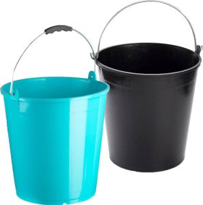 Forte Plastics Blauwe en zwarte schoonmaakemmers huishoudemmers set 15 liter en 32 x 31 cm set van 2x stuks