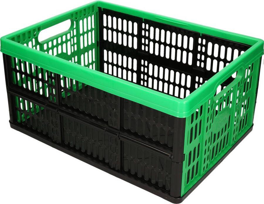 Forte Plastics Opvouwbare kratten inklapbare boodschappen kisten zwart groen 48 x 35 x 24 cm klapkratten 32 liter inhoud