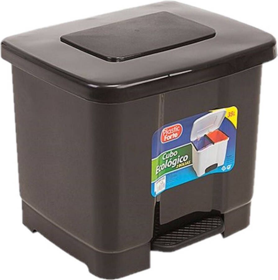 Forte Plastics Dubbele afvalemmer vuilnisemmer 35 liter met deksel en pedaal Donkergrijs- vuilnisbakken prullenbakken Kantoor keuken