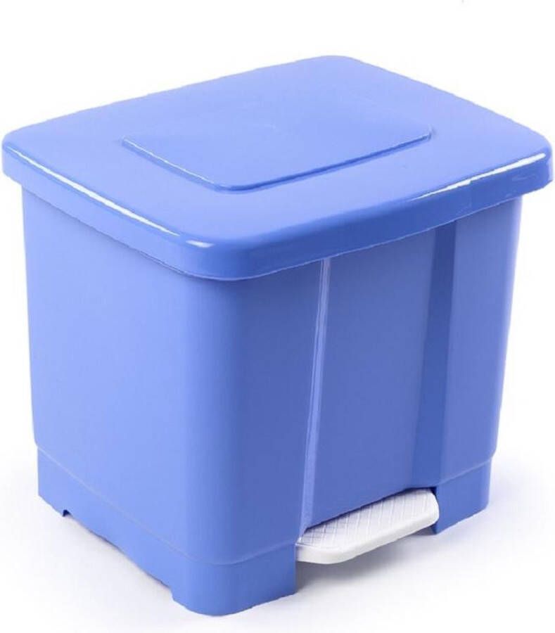Forte Plastics Dubbele afvalemmer vuilnisemmer 35 liter met deksel en pedaal Lichtblauw- vuilnisbakken prullenbakken Kantoor keuken