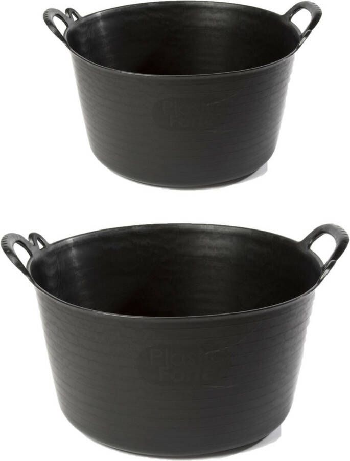 Forte Plastics Flexibele emmer kuipen zwart 15 en 26 liter kunststof