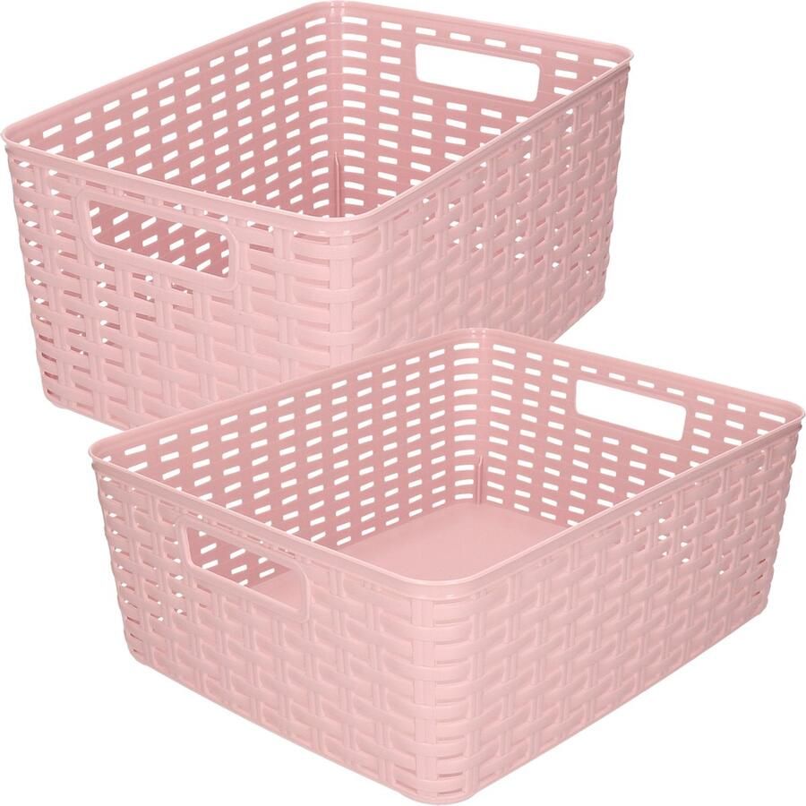 Forte Plastics Set van 5x stuks opbergboxen opbergmandjes rotan oud roze kunststof met inhoud 12 en 18 liter