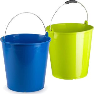 Forte Plastics Groene en blauwe schoonmaakemmers huishoudemmers set 15 liter en 32 x 31 cm set van 2x stuks