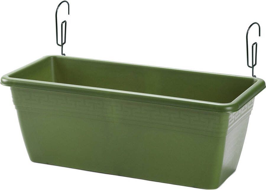 Forte Plastics Hangende Reling Plantenbak Donkergroen Rechthoekig 40 X 18 X 15 Cm Met Kunststof Beugels Plantenbakken