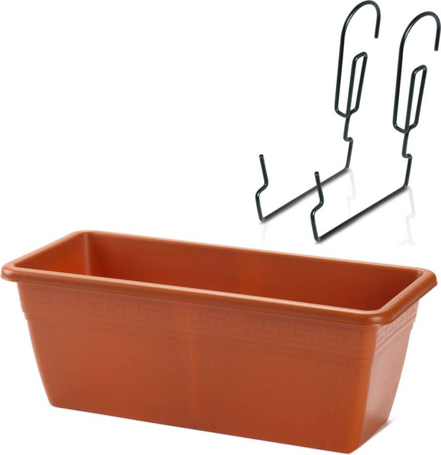 Forte Plastics Hangende Reling Plantenbak Terracotta Rechthoekig 40 X 18 X 15 Cm Met Kunststof Beugels Plantenbakken