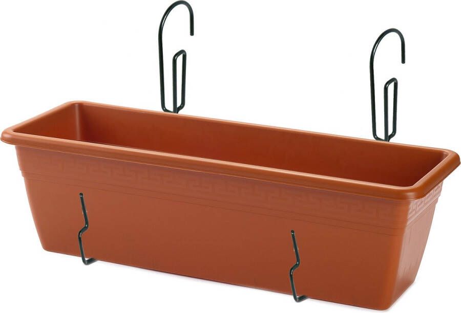 Forte Plastics Hangende Reling Plantenbak Terracotta Rechthoekig 50 X 17 X 15 Cm Met Kunststof Beugels Plantenbakken