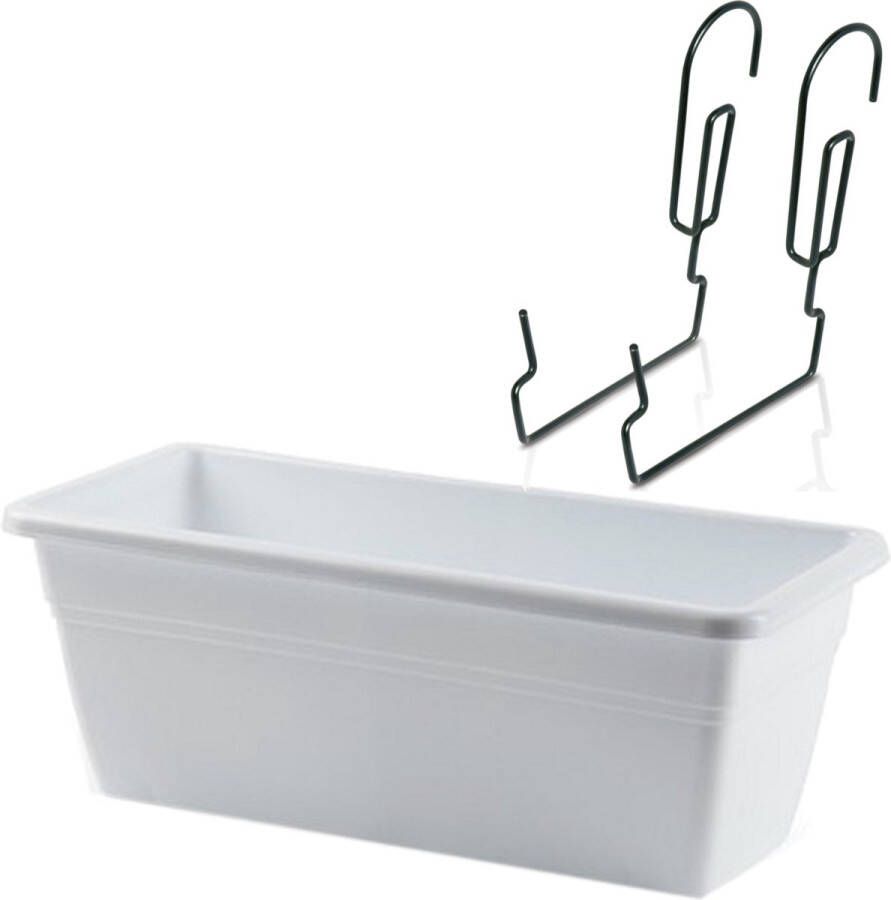 Forte Plastics Hangende Reling Plantenbak Wit Rechthoekig 40 X 18 X 15 Cm Met Kunststof Beugels Plantenbakken