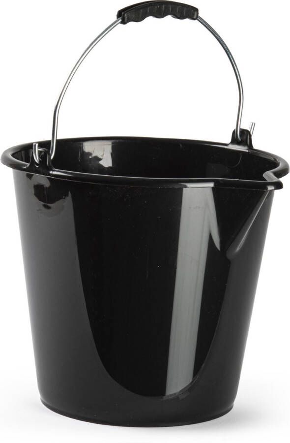Forte Plastics Huishoud schoonmaak emmer kunststof zwart 9 liter inhoud 30 x 26 cm Met metalen hengsel en schenktuit