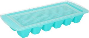 Forte Plastics IJsblokjes ijsklontjes bakje 1x blauw afsluitdeksel kunststof 28 x 11 cm IJsblokjesvormen