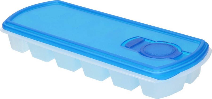 Forte Plastics IJsblokjesvorm met deksel 12 ijsklontjes kunststof blauw IJsblokjesvormen
