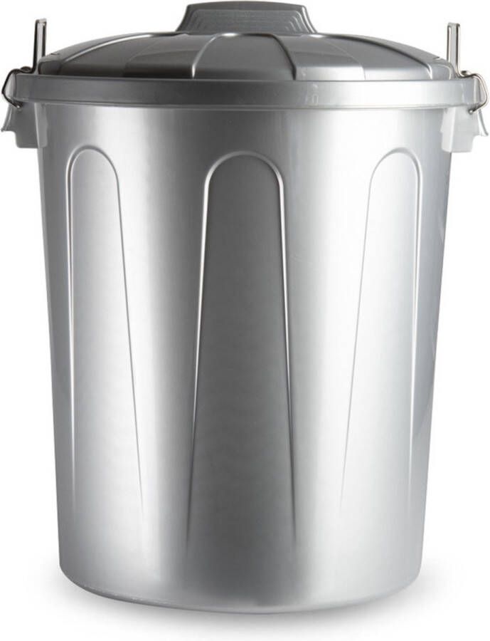 Forte Plastics Kunststof afvalemmers vuilnisemmers in het zilver van 51 liter met deksel Vuilnisbakken prullenbakken Kantoor keuken prullenbakken