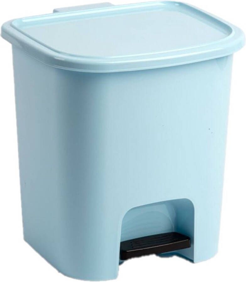 PLASTICFORTE Kunststof afvalemmers vuilnisemmers pedaalemmers in het lichtblauw van 7.5 liter met binnenbak deksel en pedaal 24 x 22 x 25.5 cm
