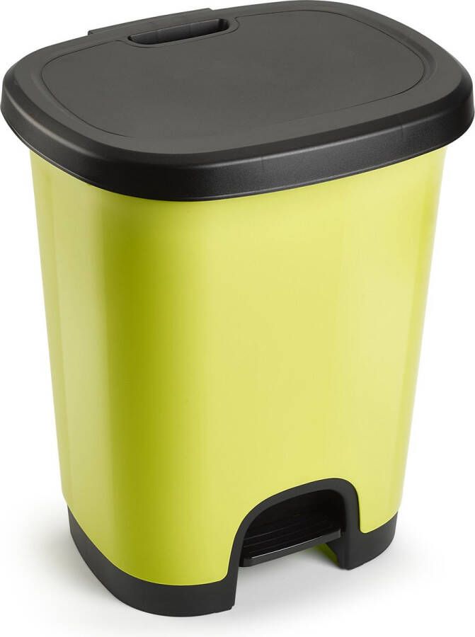 Forte Plastics Kunststof afvalemmer vuilnisemmer pedaalemmer in het kiwi groen zwart van 18 liter met deksel pedaal 33 x 28 x 40 cm
